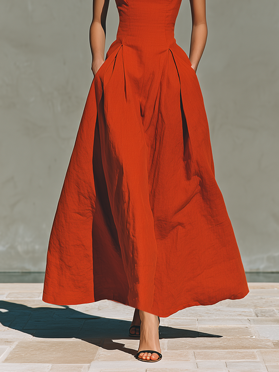 Kate | Red Linen Maxi Dress