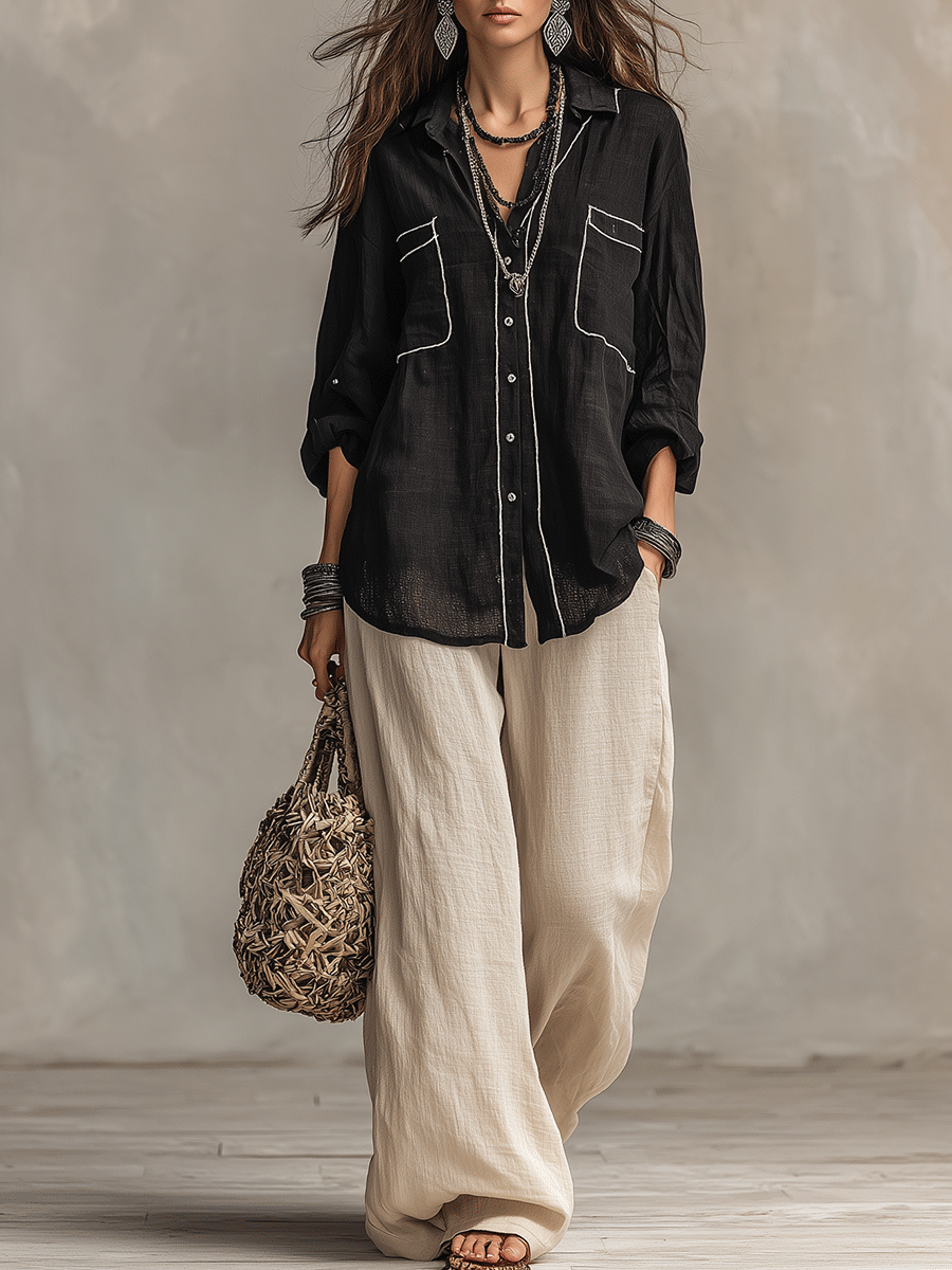 Quinn | Modern Bohemian Effortless Black Linen Shirt