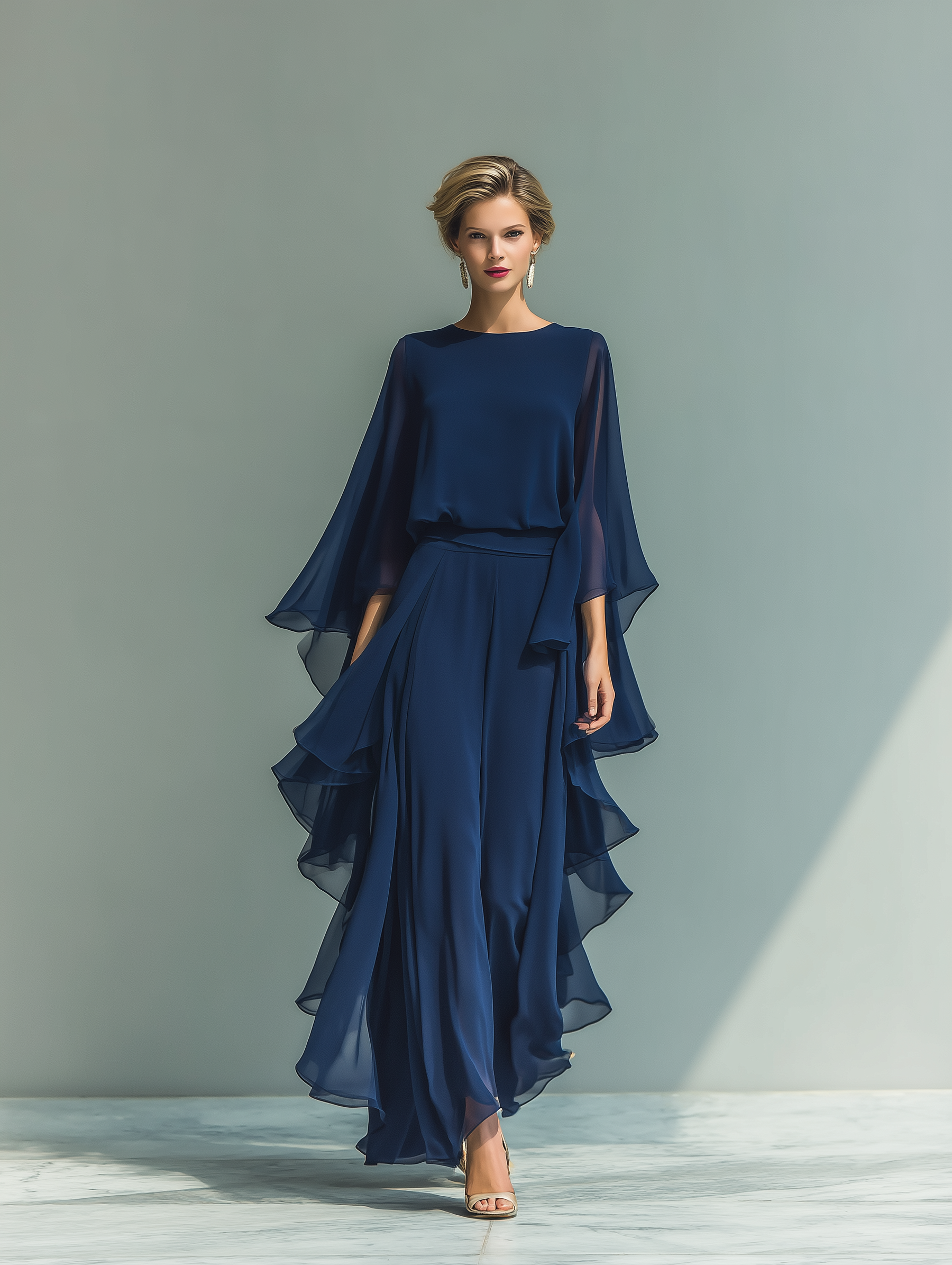 Dawn | Navy Blue Chiffon Top