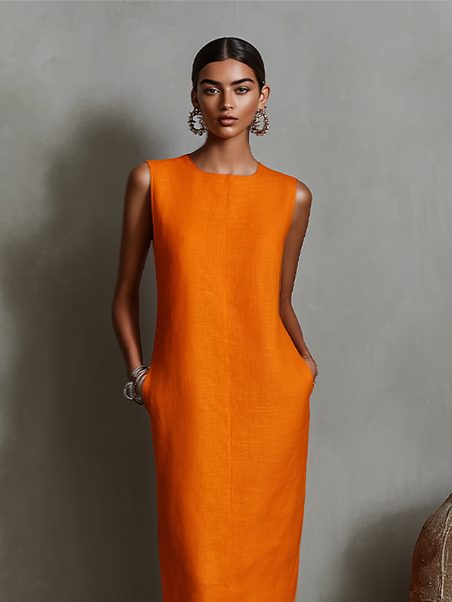 Amara | Orange Linen Shift Dress