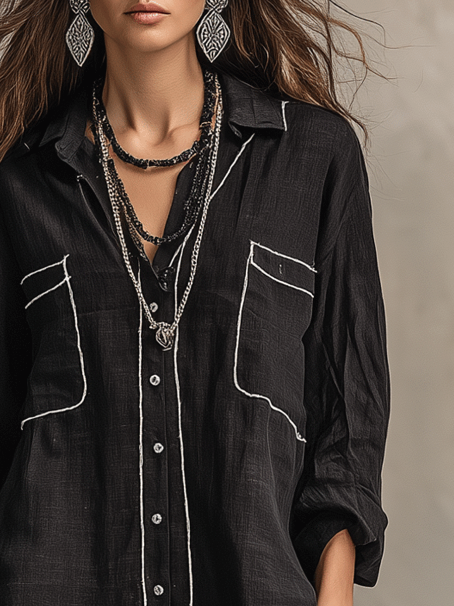 Quinn | Modern Bohemian Effortless Black Linen Shirt