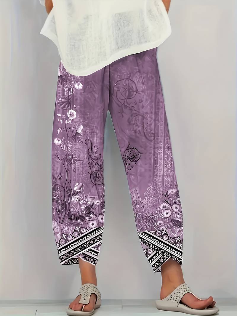 Rhea | Vintage Floral Capri Pant With Elastic Waist