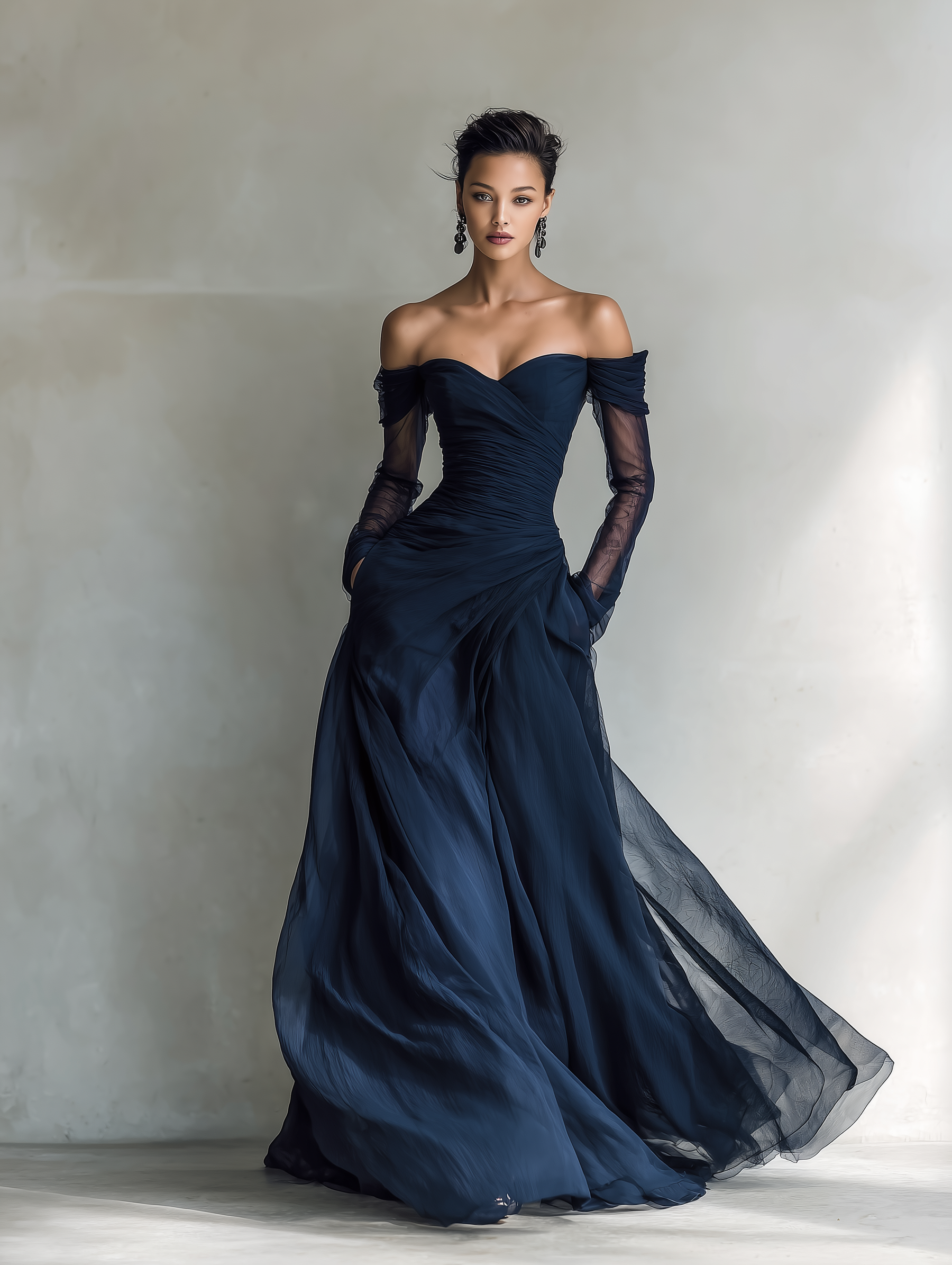 Elise | Elegant Dark Blue Chiffon