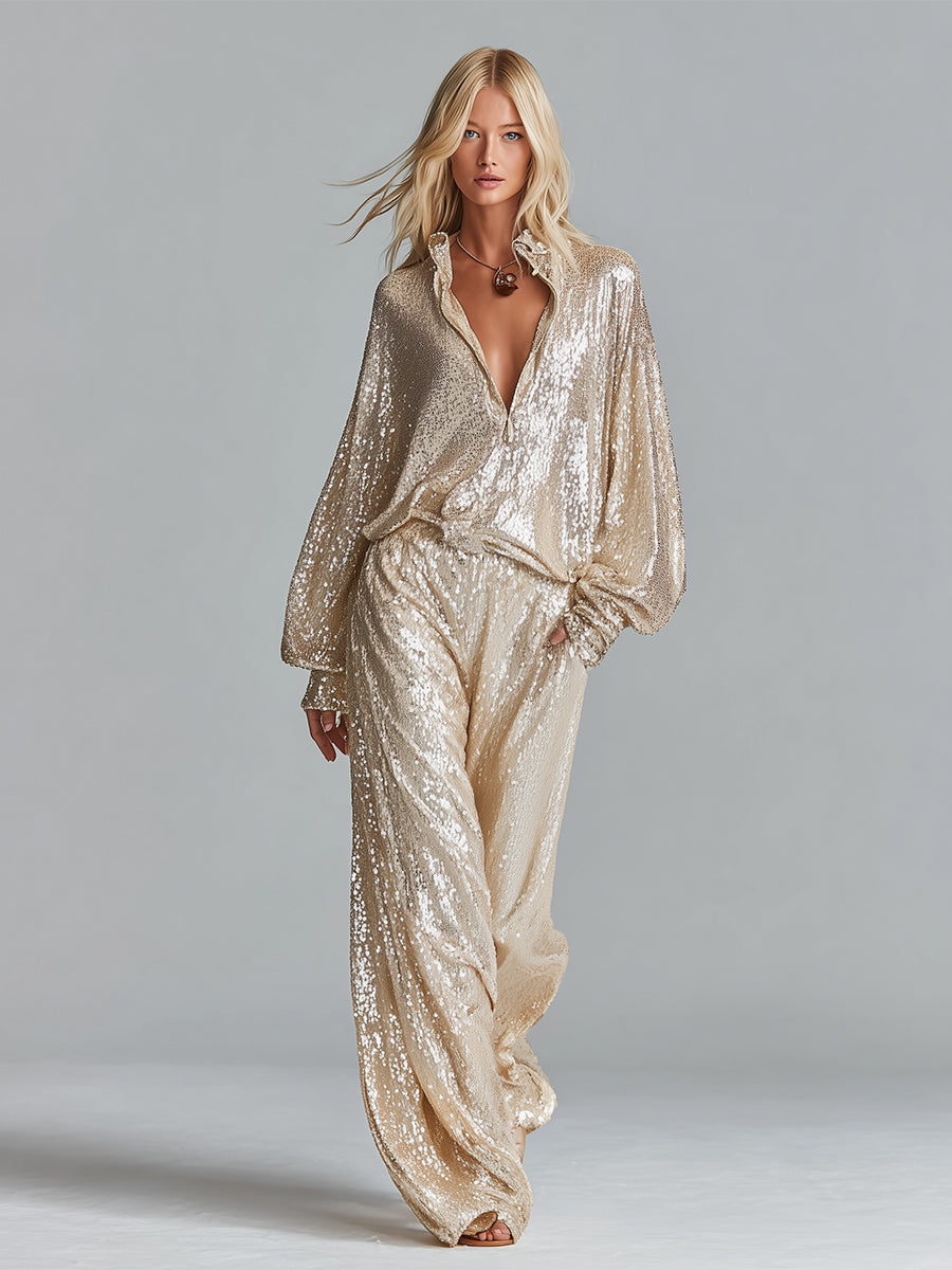 Pam | Gold Glamorous Sequin Collared