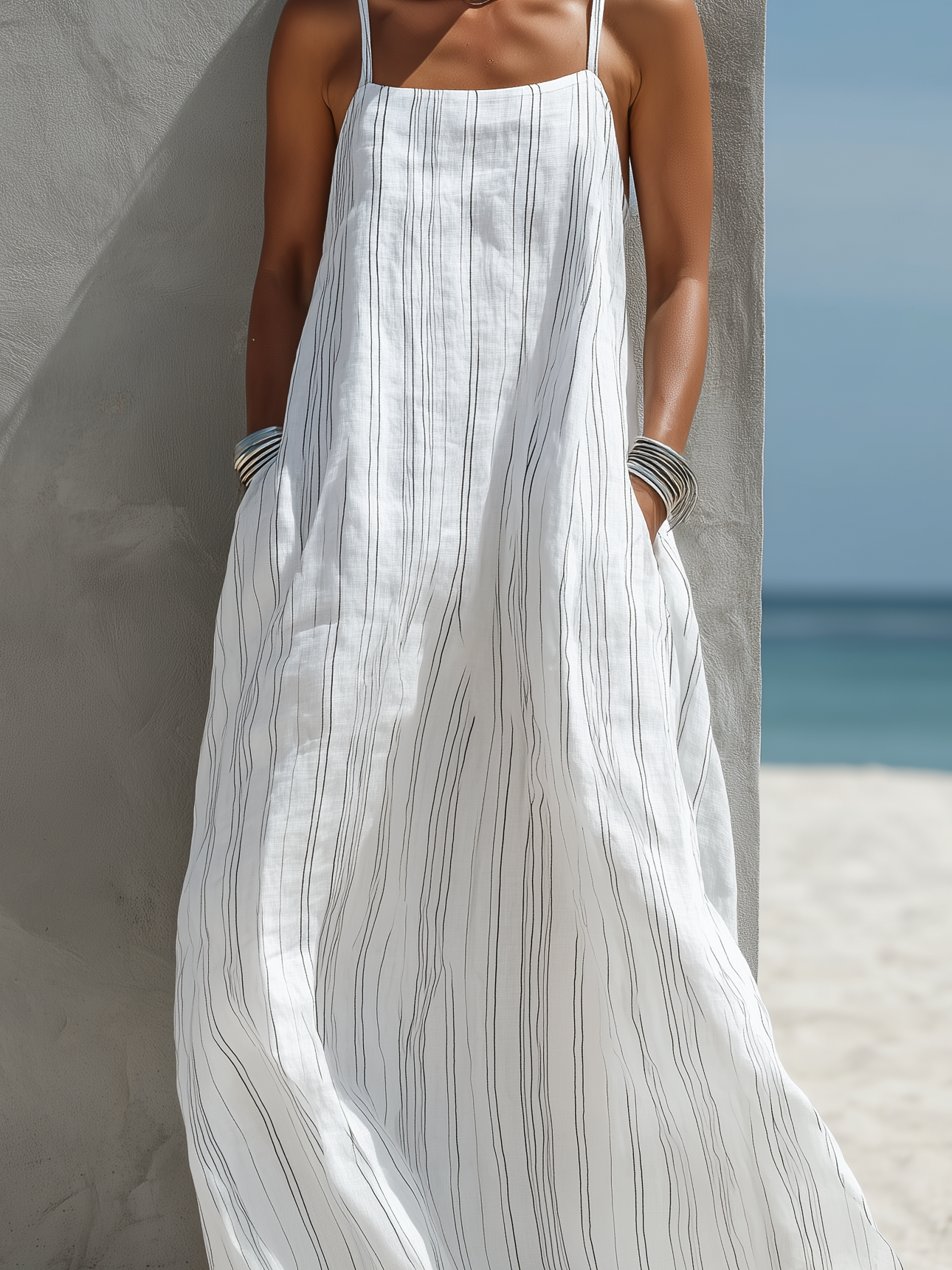 Kaia | Casual White Vertical Striped