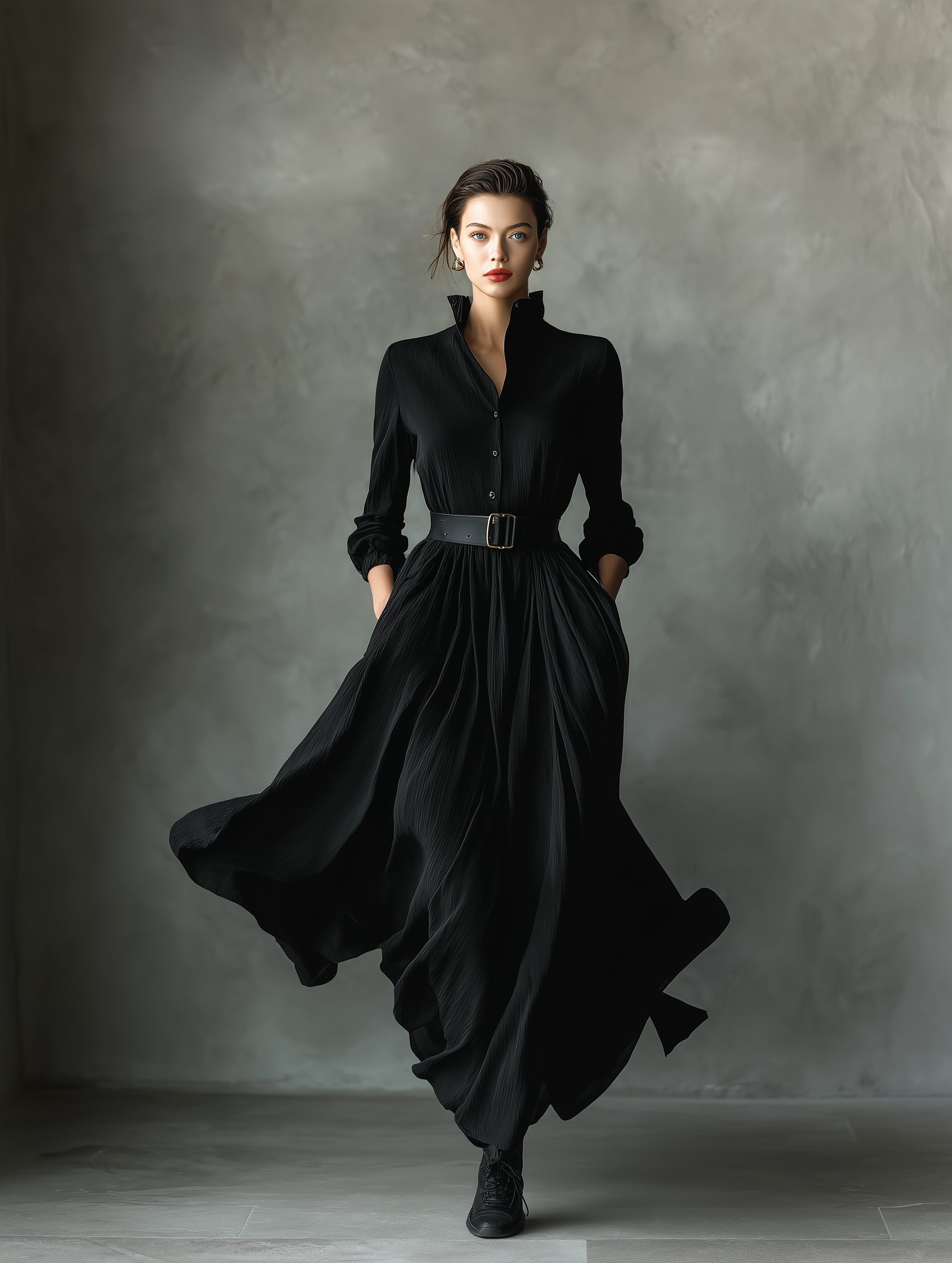 Zara | Black Blend Textured Pleated