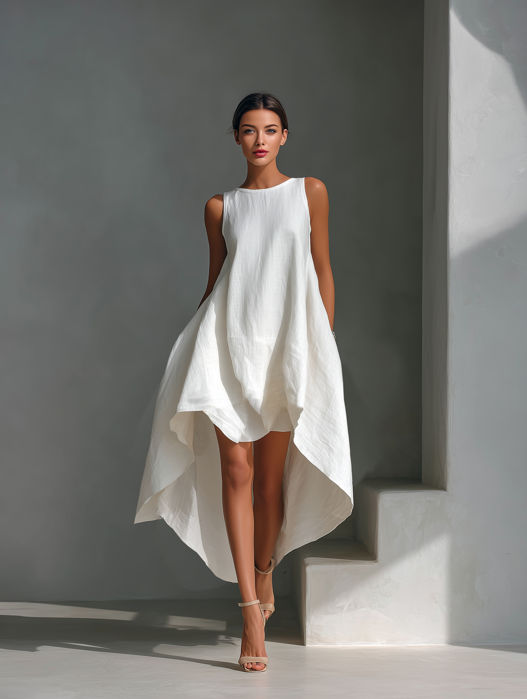 Avery | White Linen Fabric Sleeveless