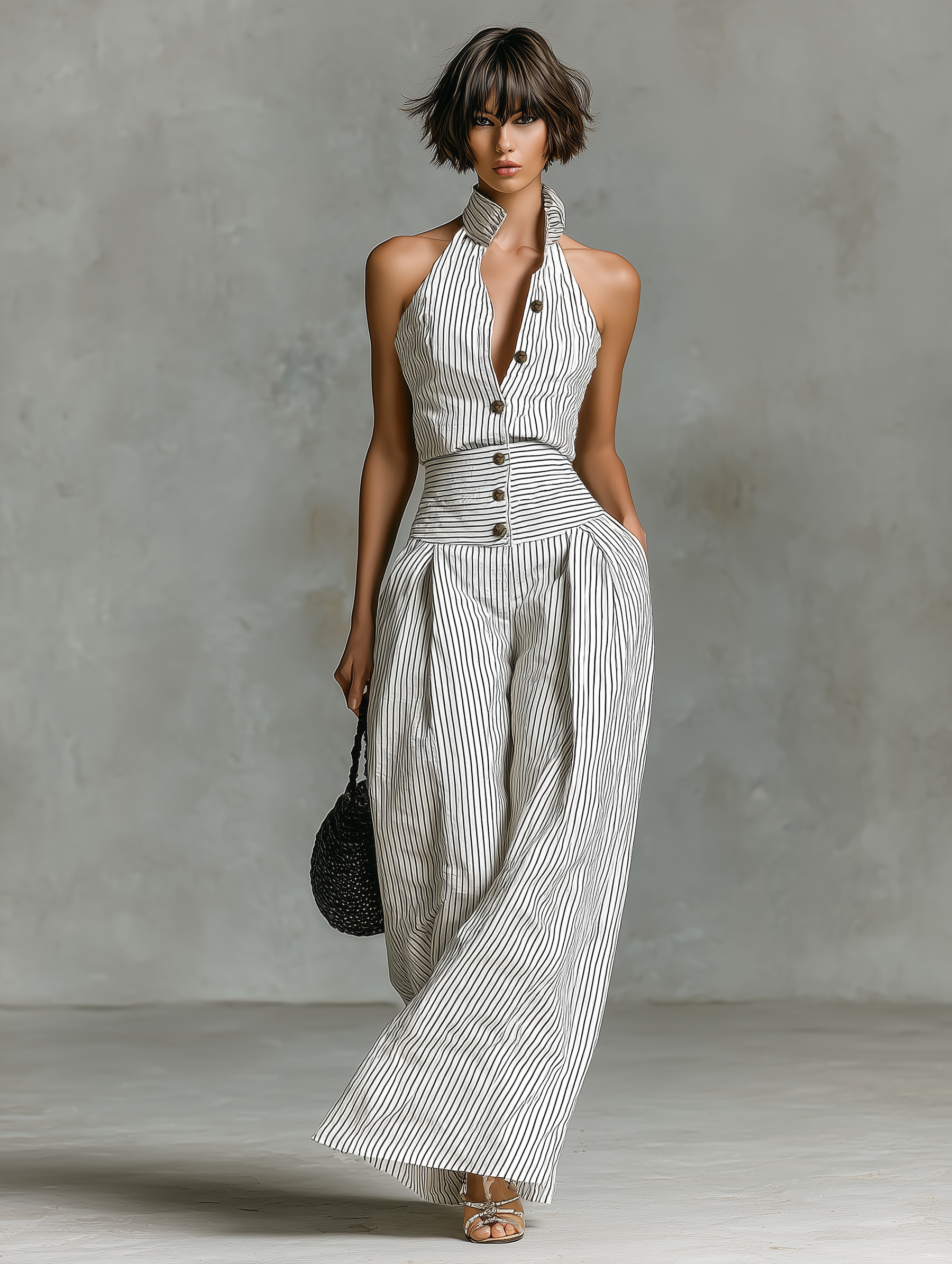 Kay | Striped Linen Sleeveless Single-Breasted