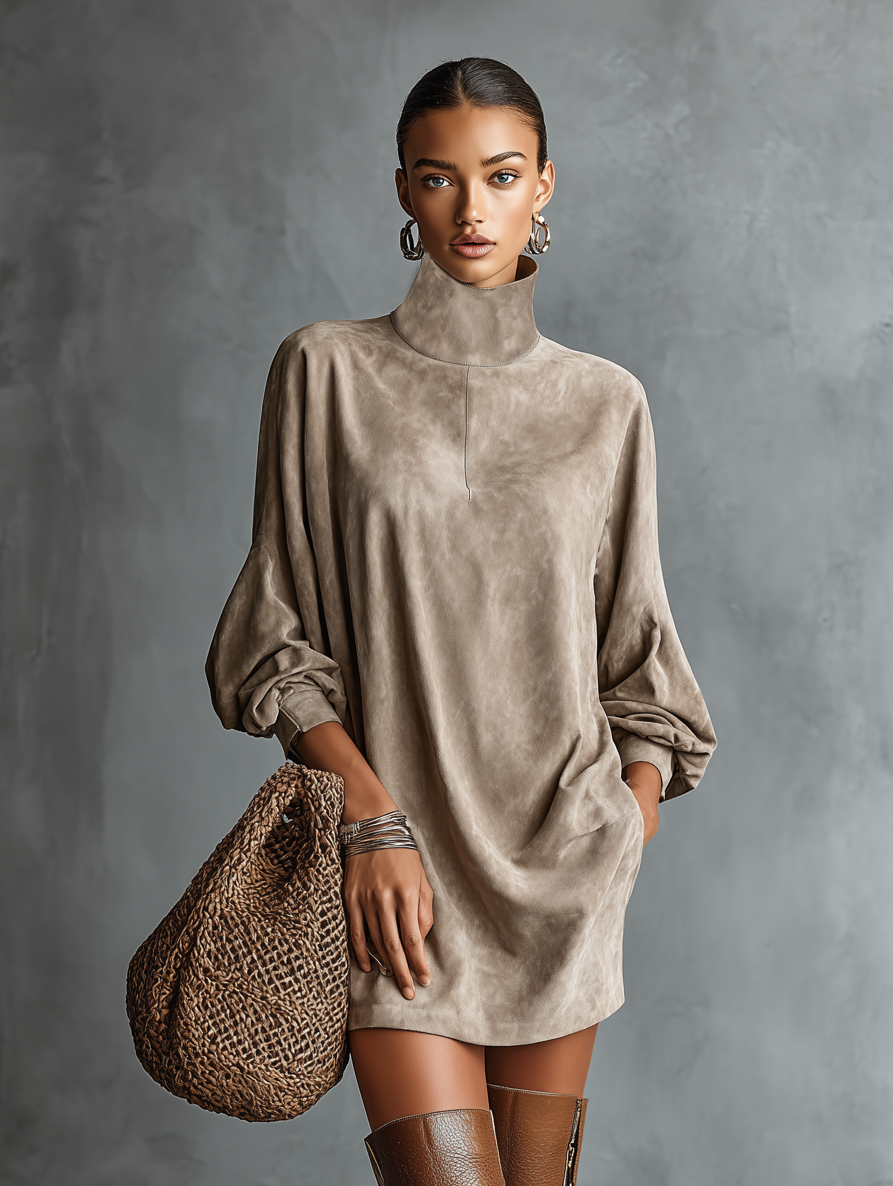 Leila | Loose-fitting Faux Suede High-neck