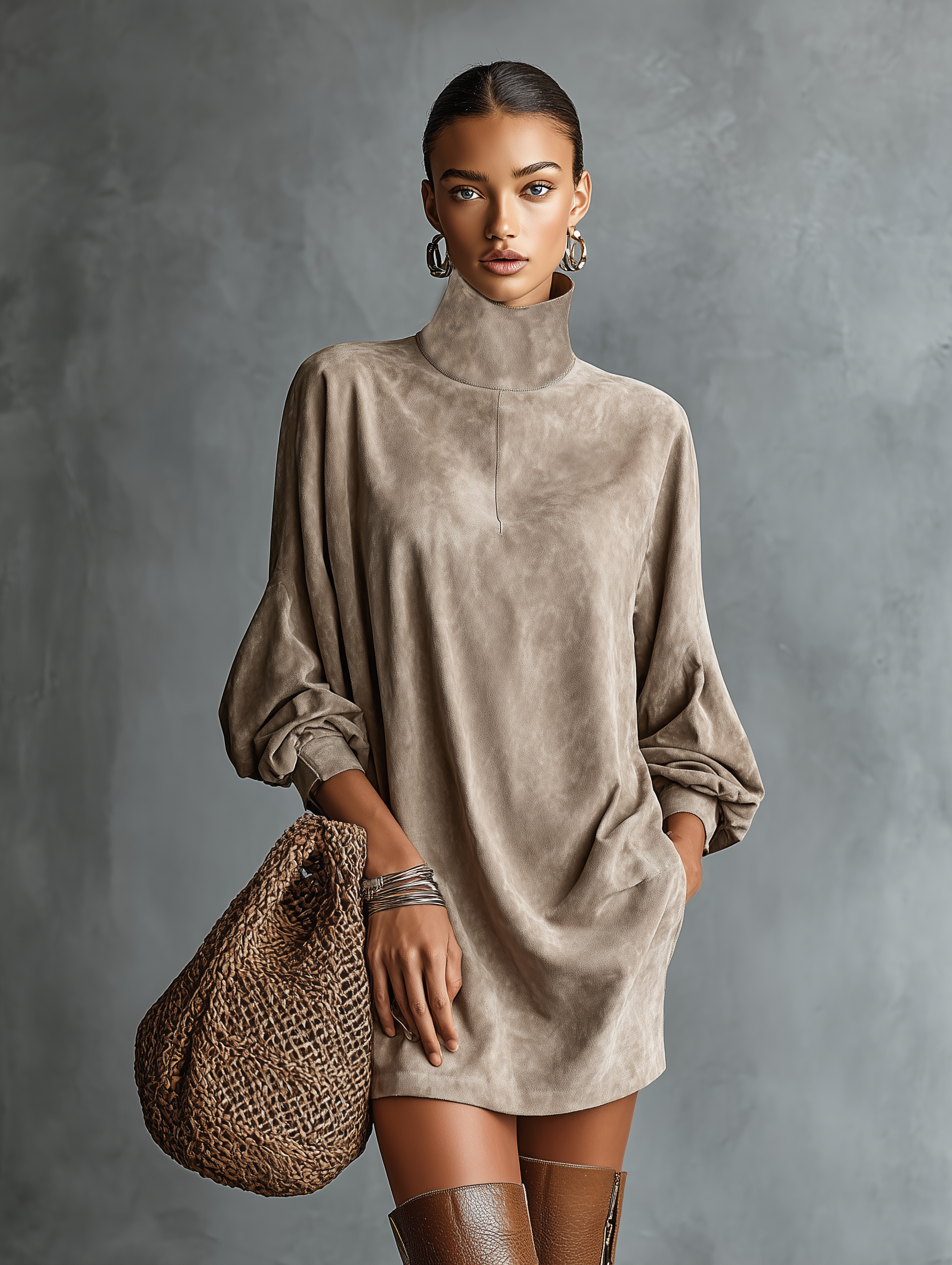 Leila | Loose-fitting Faux Suede High-neck