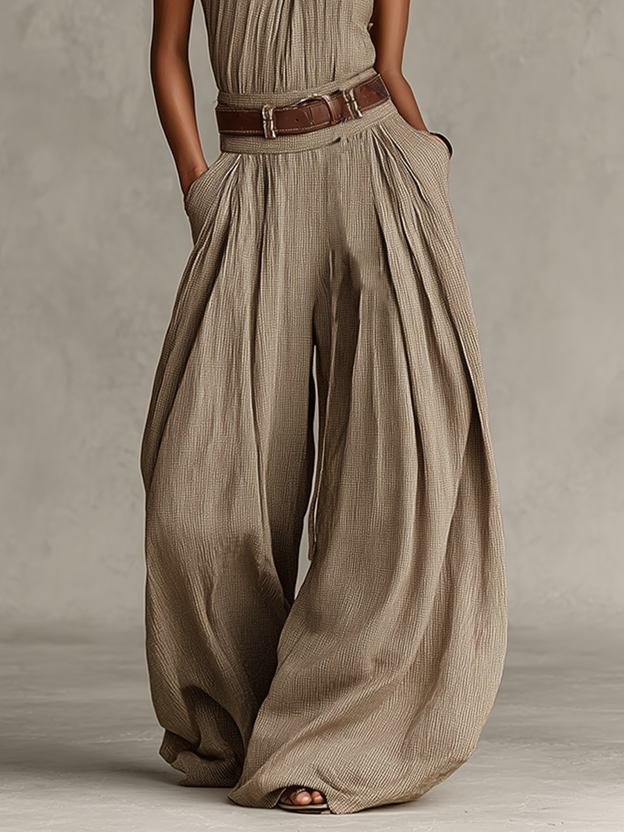 Bonnie | Taupe Cotton-Blend Jumpsuit Halter