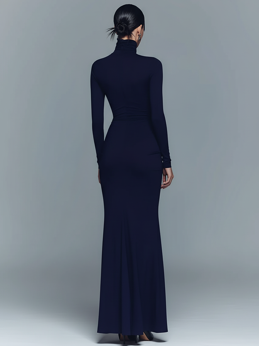 Sandra | Navy Elegant Stretch Polyester-Cotton