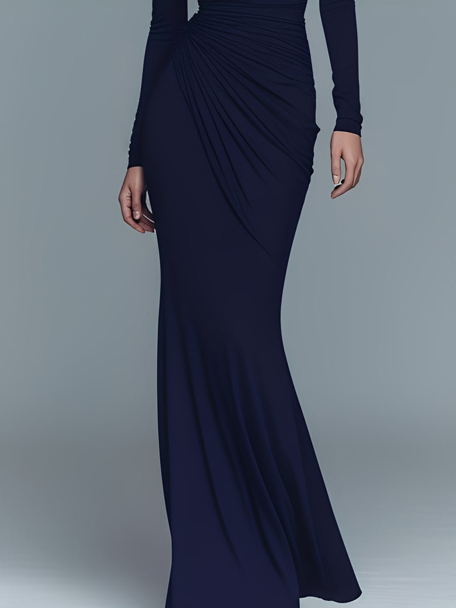 Sandra | Navy Elegant Stretch Polyester-Cotton