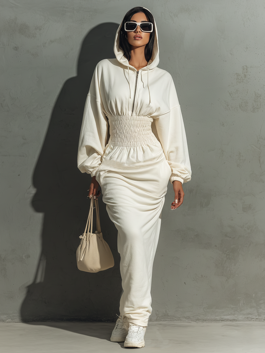 Lola | Waist Shirring Hooded Sweatshirt