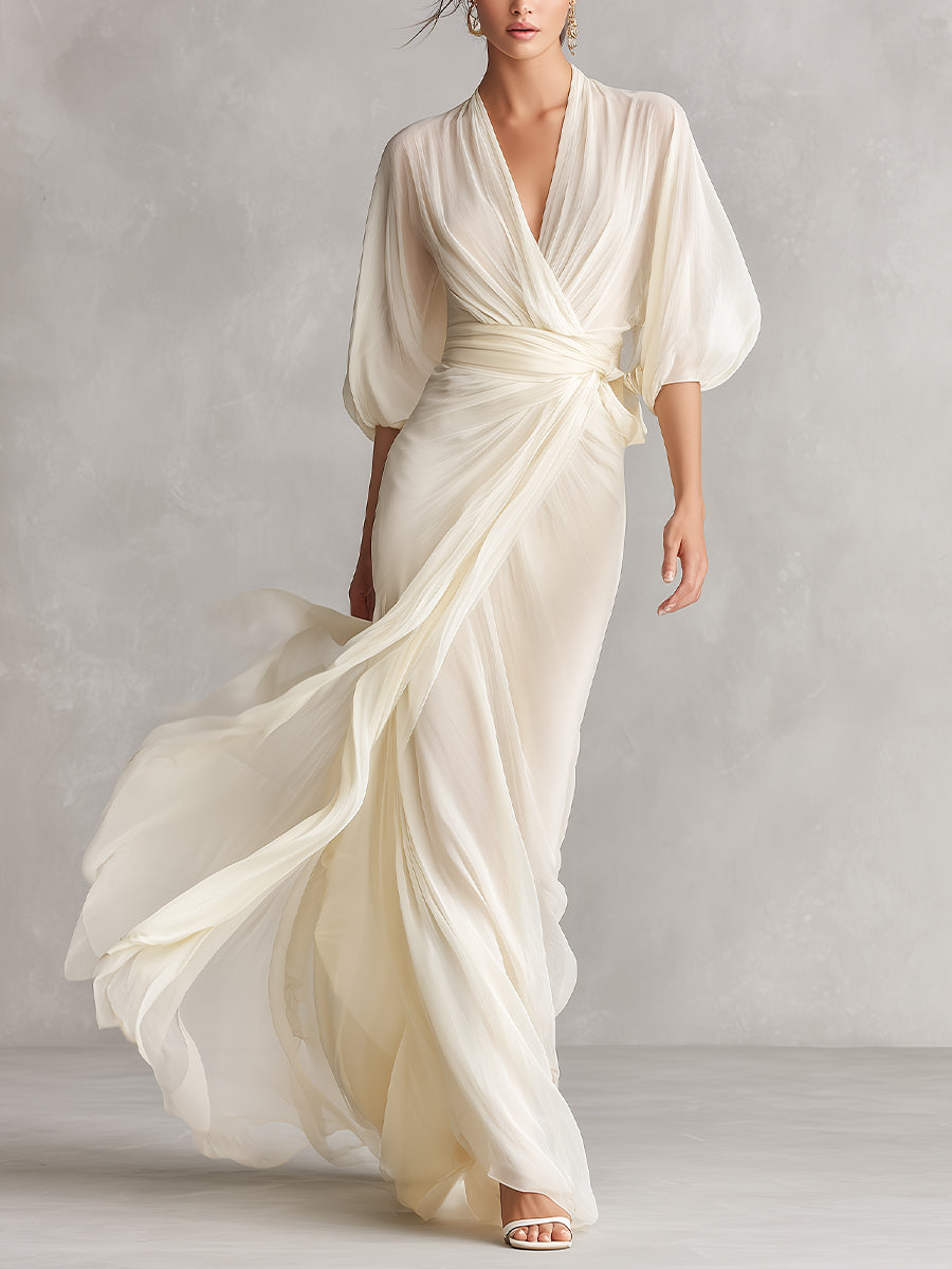 Hazel | Ivory Sheer Chiffon Dress