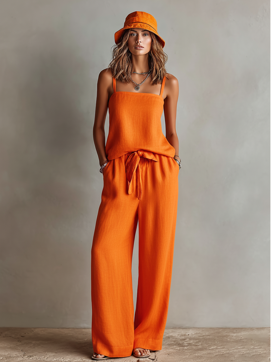 Aurora | Orange Linen Two-Piece Set