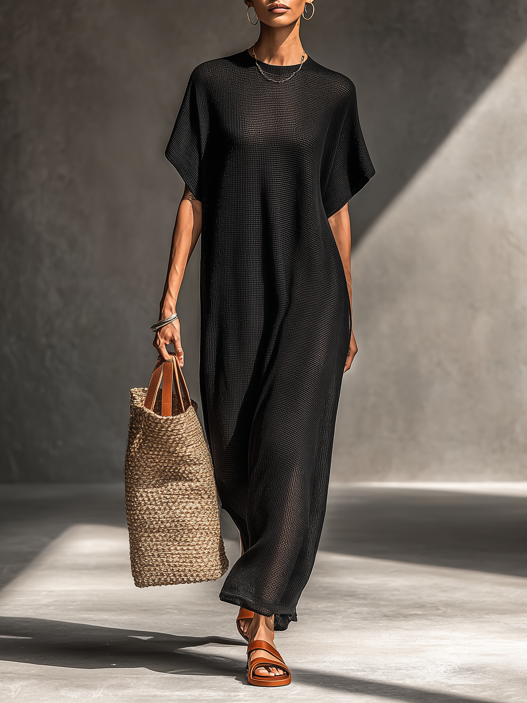 Jane | Sheer Knit Short-sleeved Maxi