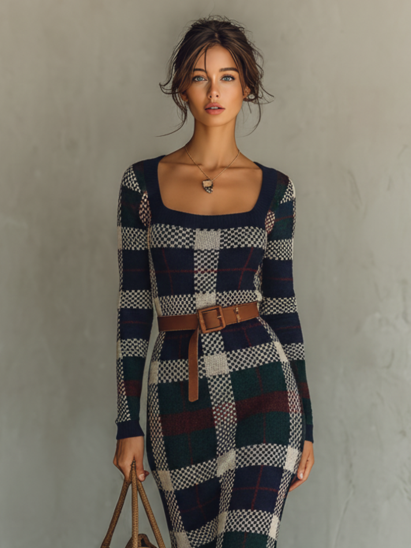 Giselle | Check Knit Belted Square