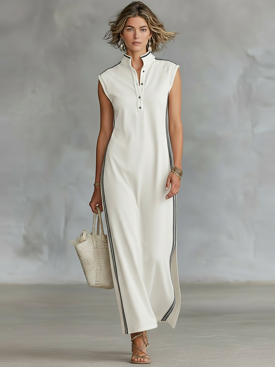 Eden | Athletic-Style Sleeveless Henley Maxi