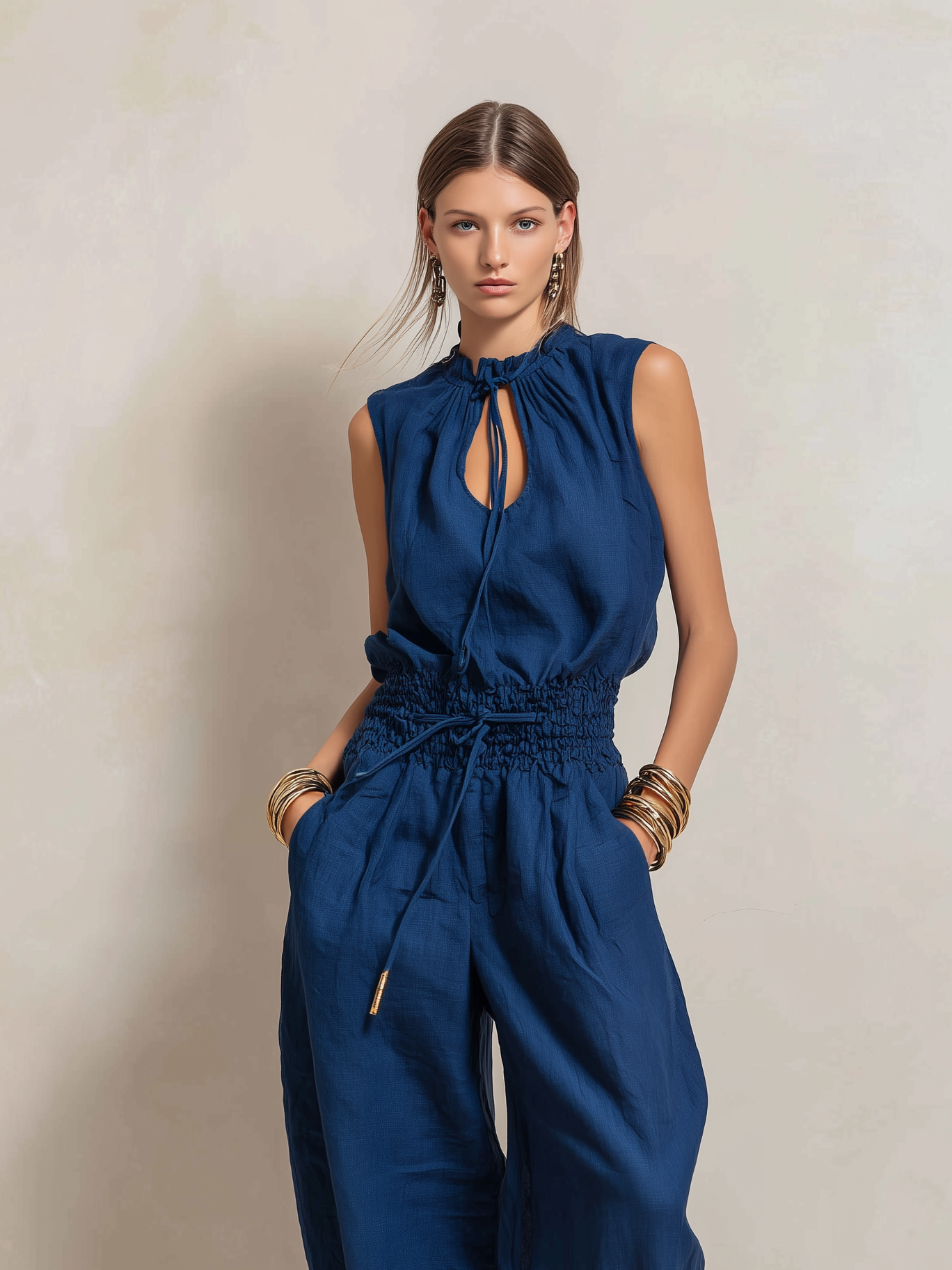 Katie | Elegant Dark Blue Cotton-Linen