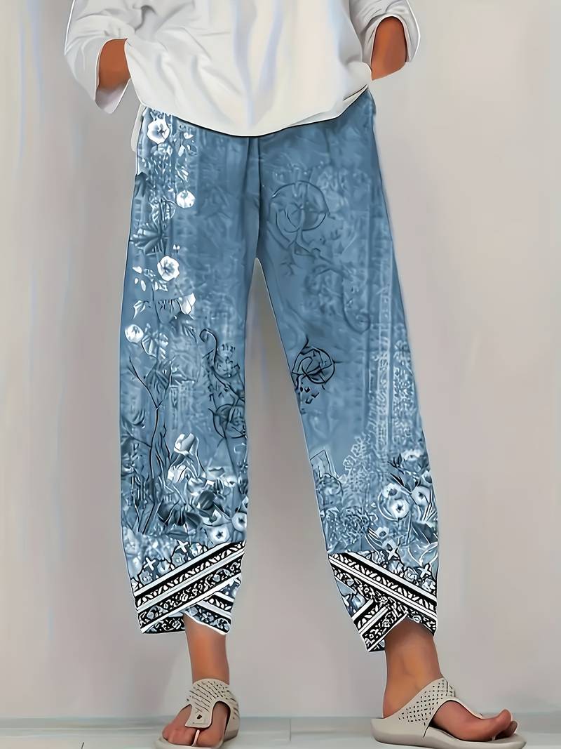 Mina | Vintage Floral Capri Pant With Elastic Waist