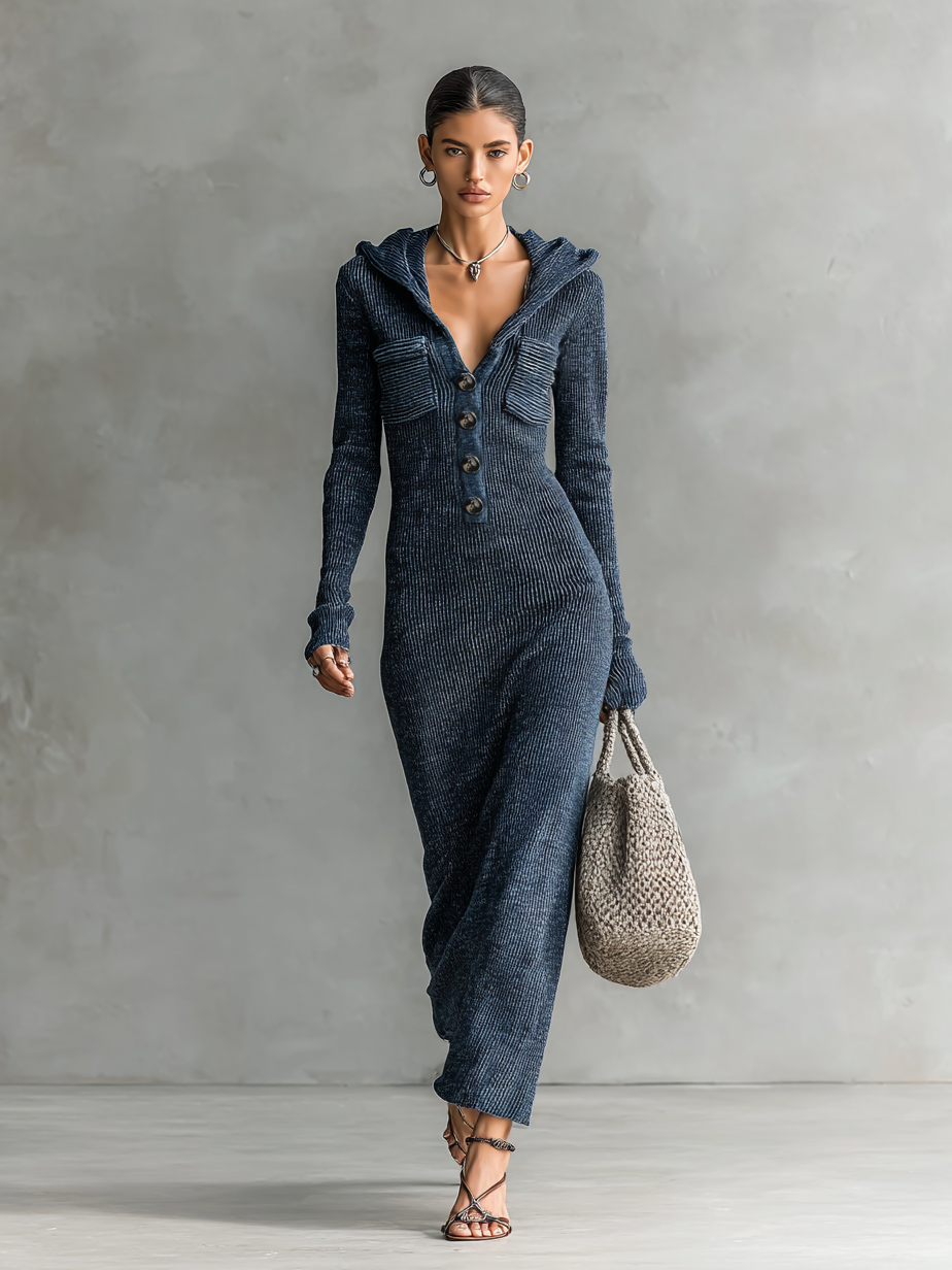 Ellie | Slim-fit Hooded Knitted Maxi