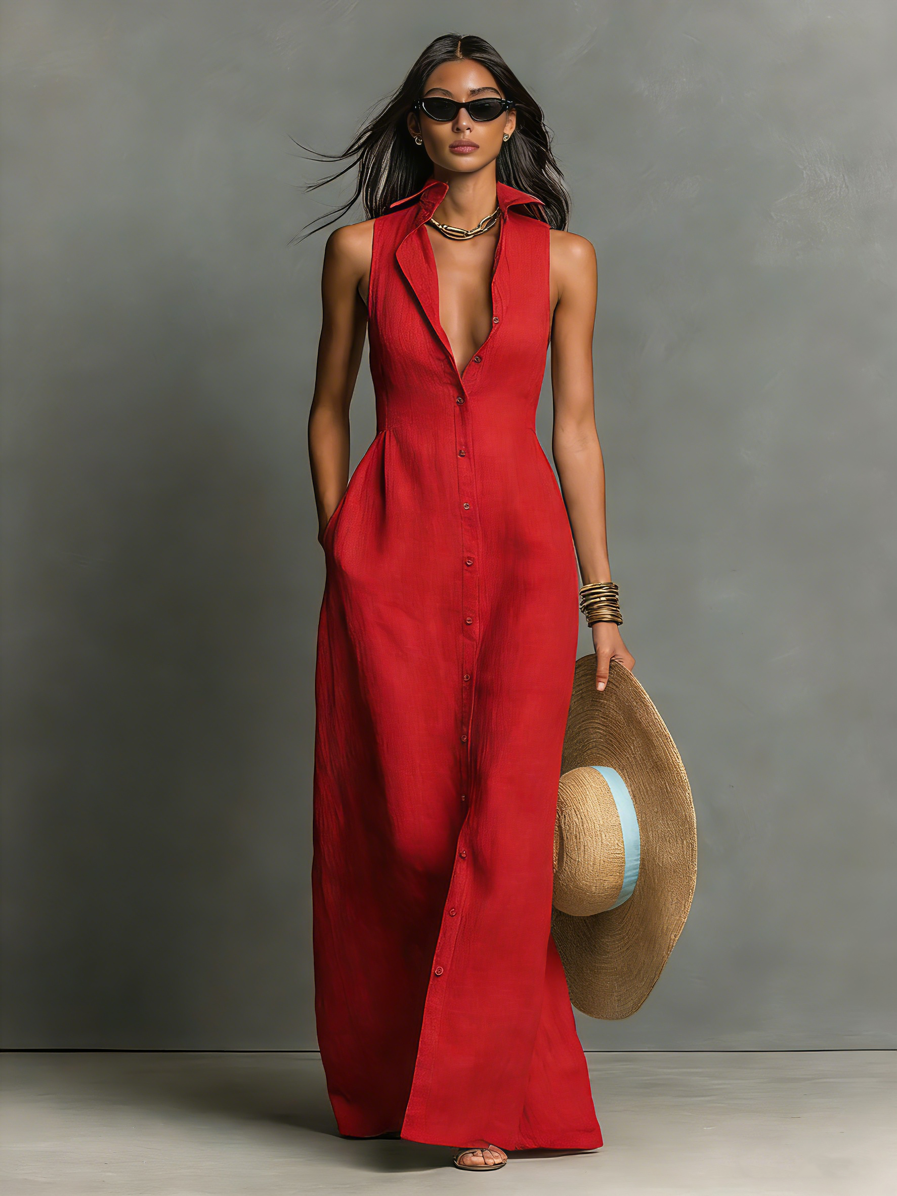 Alba | Linen-Blend Collared Single-Breasted Sleeveless