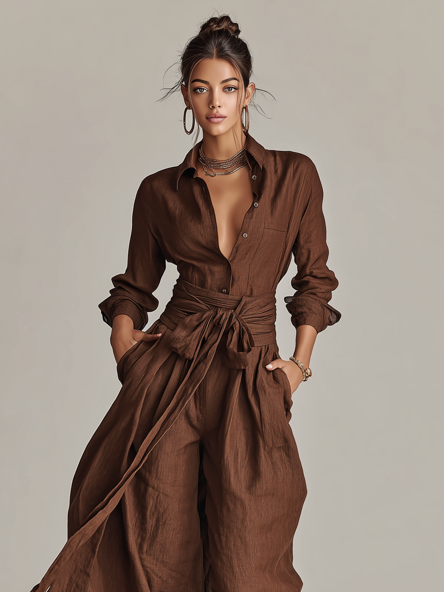 Annabel | Elegant Brown Woven Cotton-linen