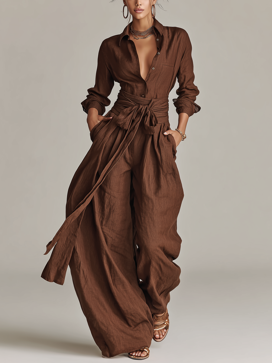Annabel | Elegant Brown Woven Cotton-linen