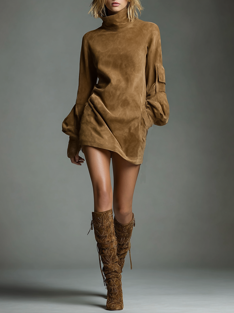Ingrid | Vintage Loose Suede Turtleneck