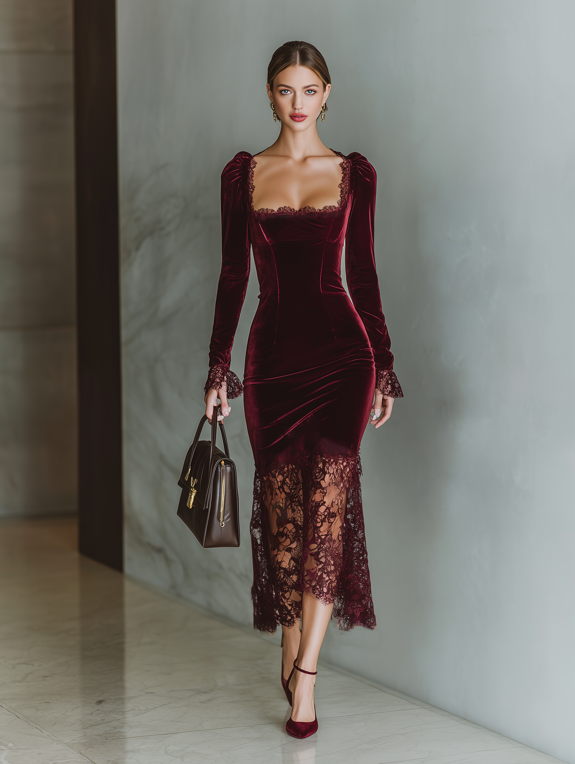 Gabi | Burgundy Velvet Lace Fitted