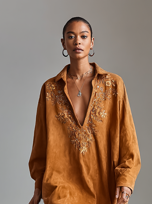 Kelly | Suede Loose Lapel V-neck