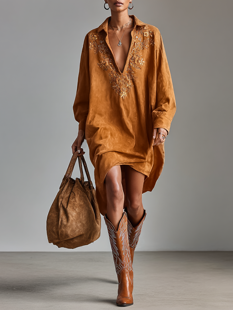 Kelly | Suede Loose Lapel V-neck