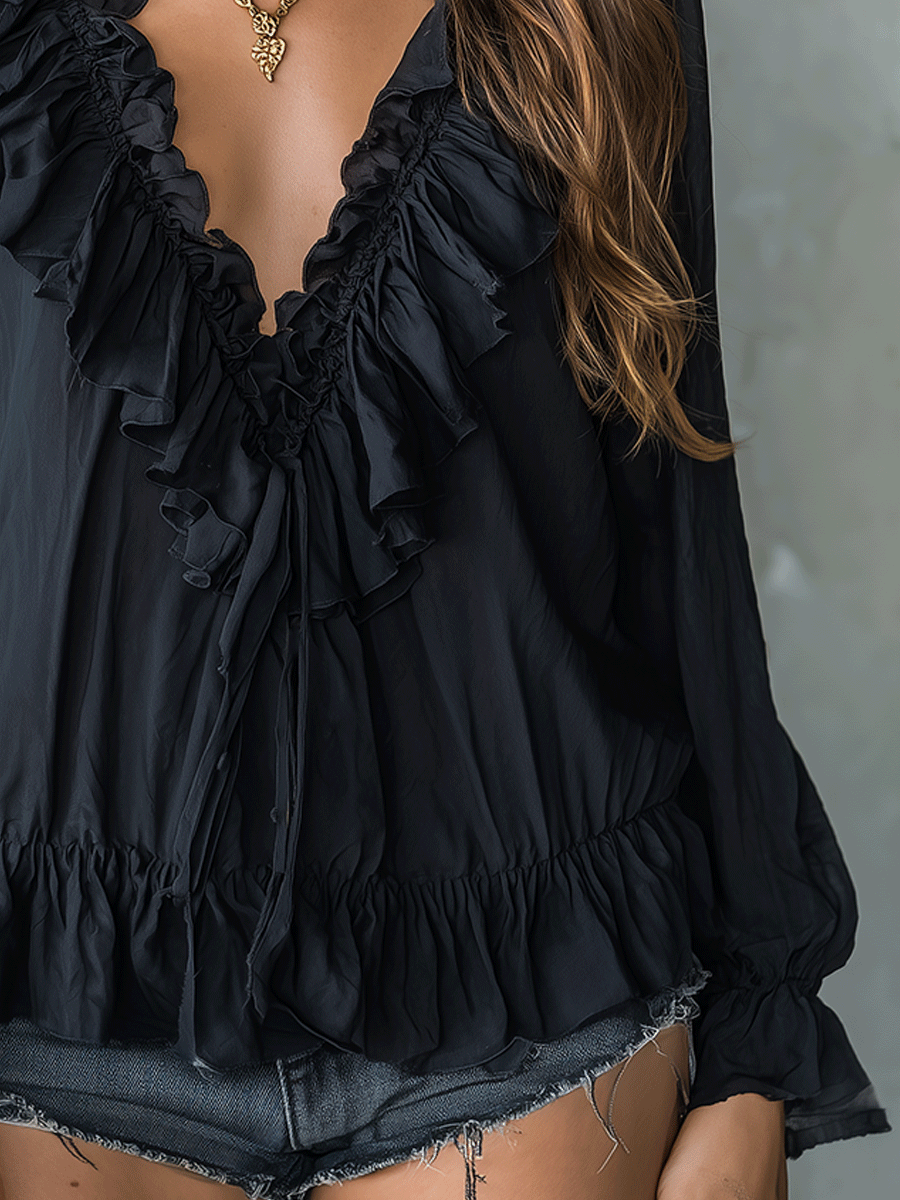 Tabitha | Romantic Bohemian Ruffle Trim V-Neck Lightweight