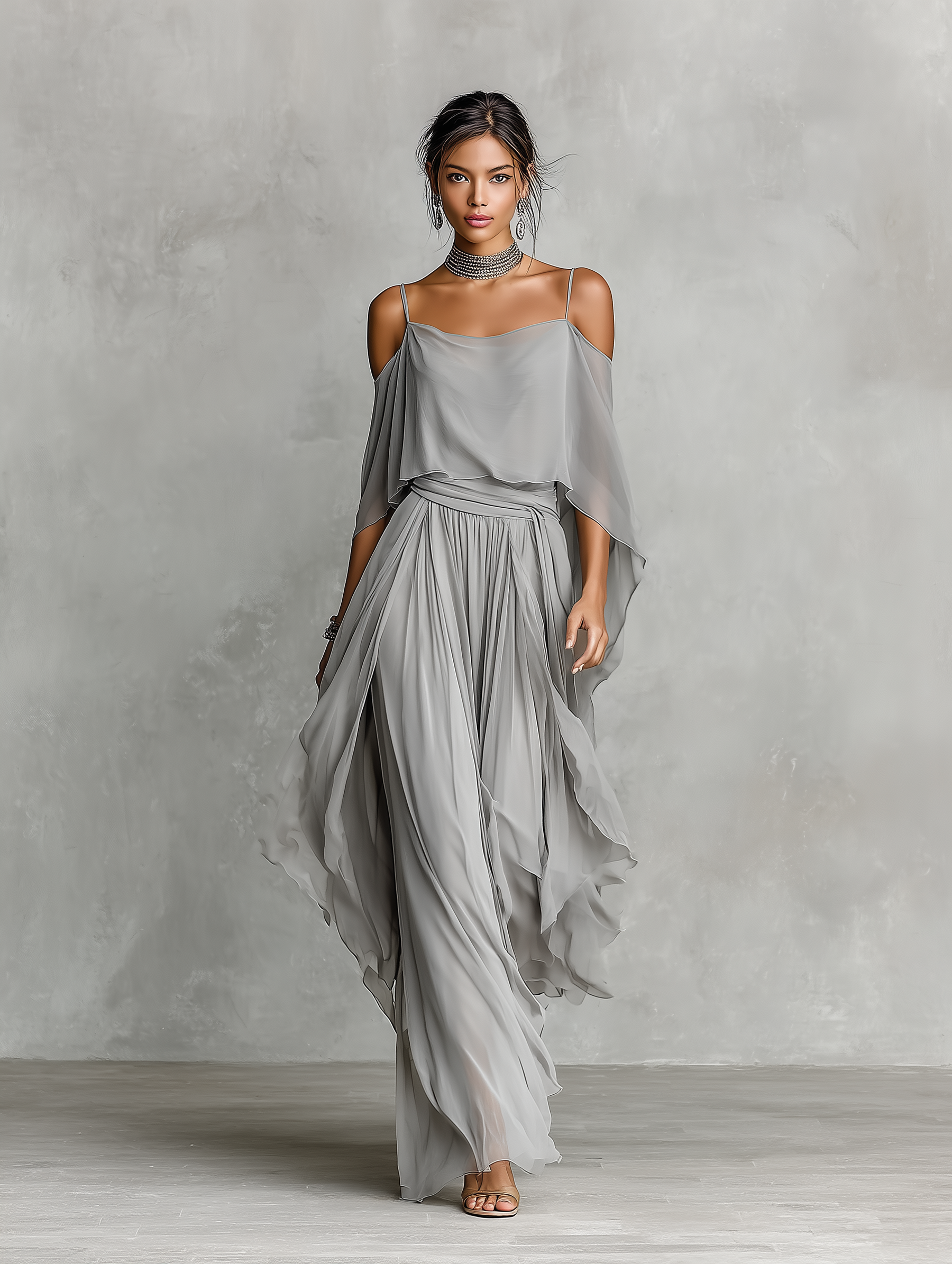 Beatrice | Grey Breathable Chiffon Set