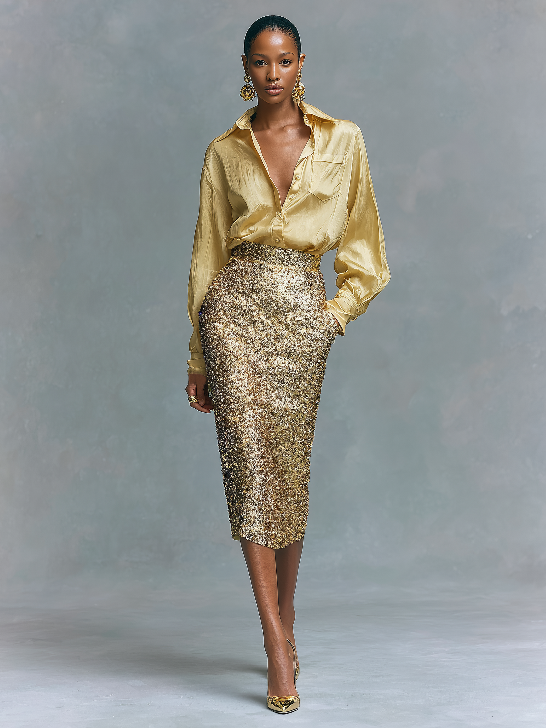 Lucia | Long-sleeved Shirt Sequined Pencil