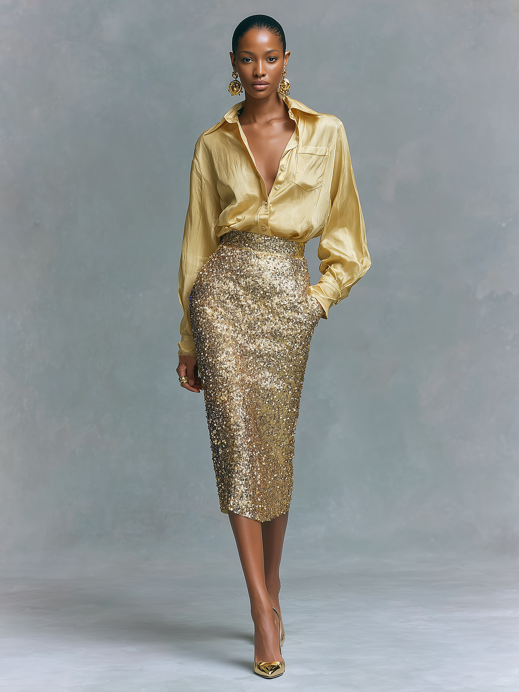 Lucia | Long-sleeved Shirt Sequined Pencil