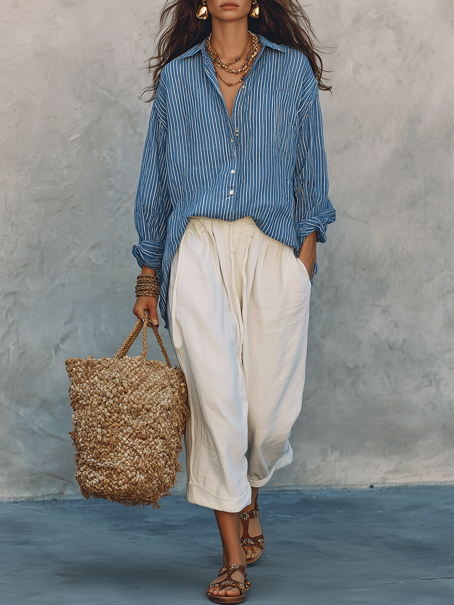Penelope | Bohemian Blue Stripe Airy Shirt