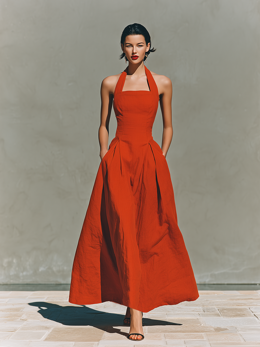 Kate | Red Linen Maxi Dress