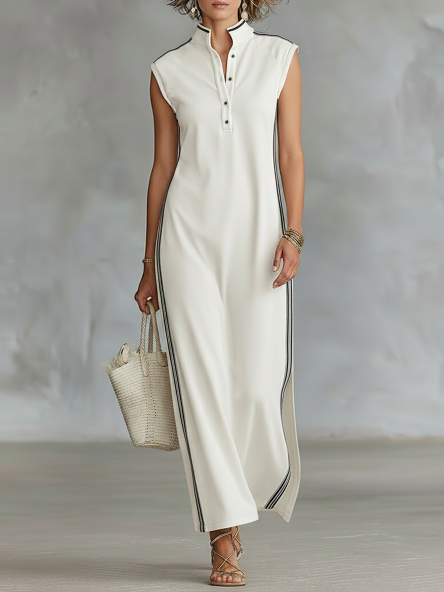 Eden | Athletic-Style Sleeveless Henley Maxi