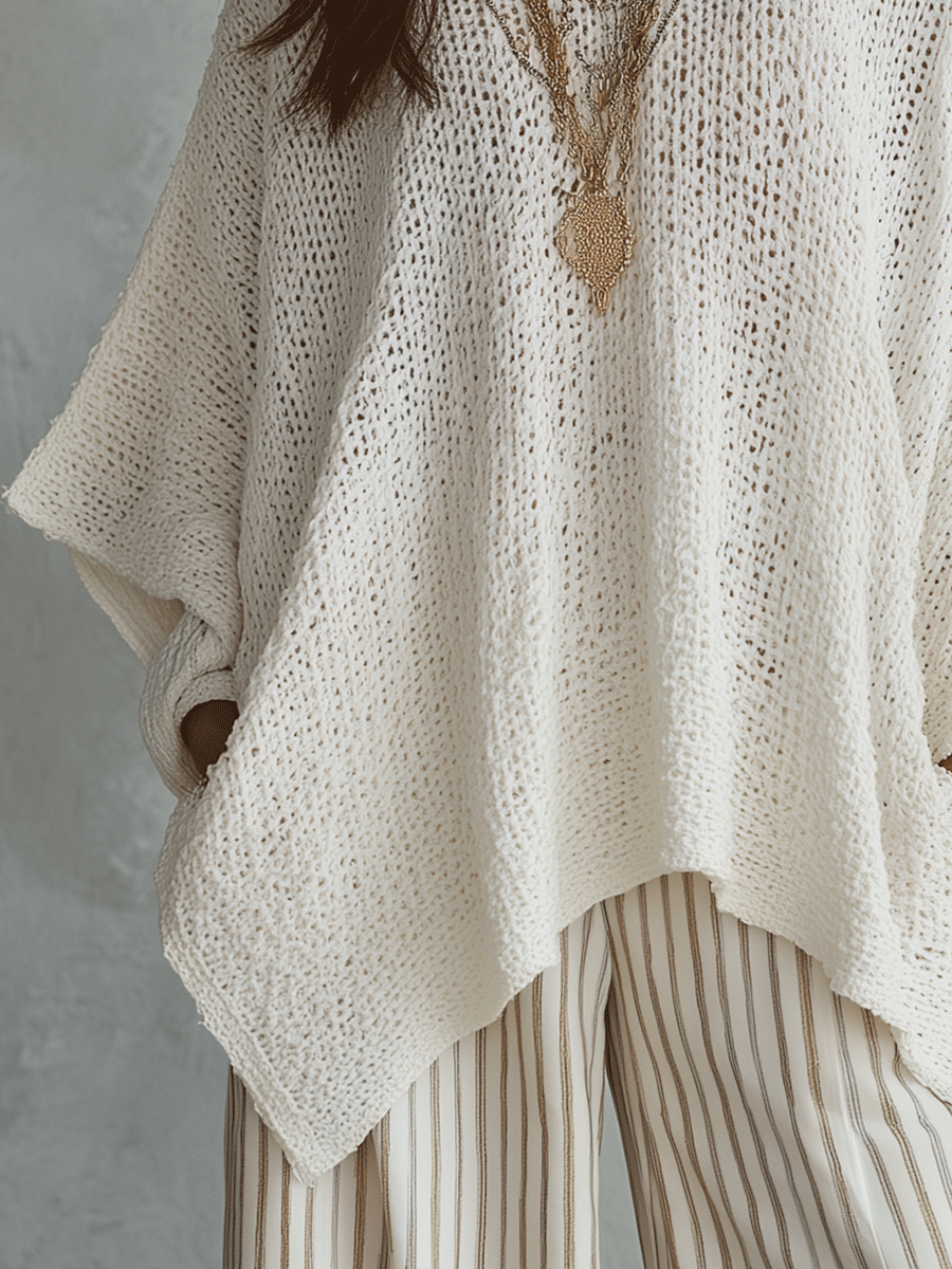 Katherine | Effortless Neutral Bohemian Pullover Knit Top