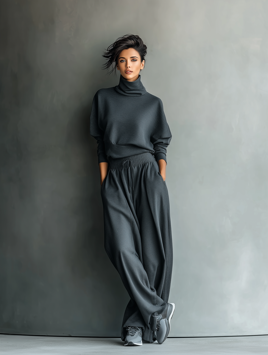 Camille | Charcoal Knit Fabric Turtleneck