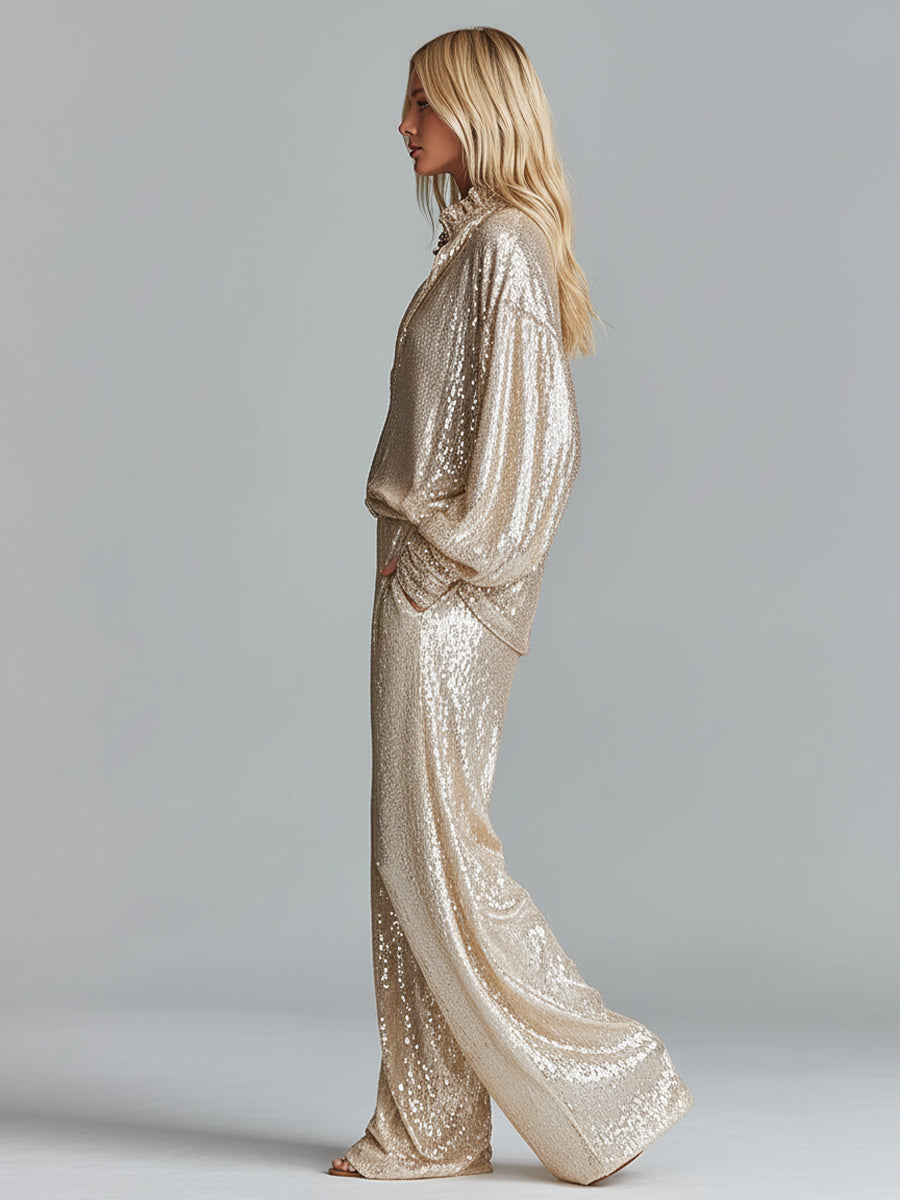 Pam | Gold Glamorous Sequin Collared