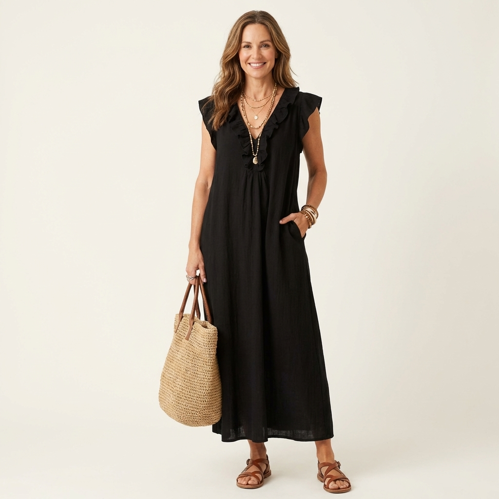 Josette™ | Ruffle V-Neck Maxi Dress