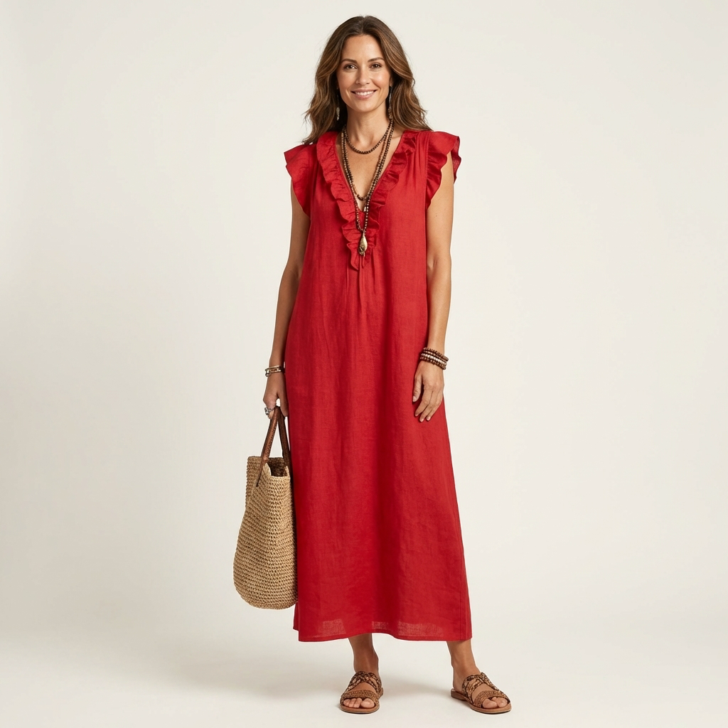 Josette™ | Ruffle V-Neck Maxi Dress