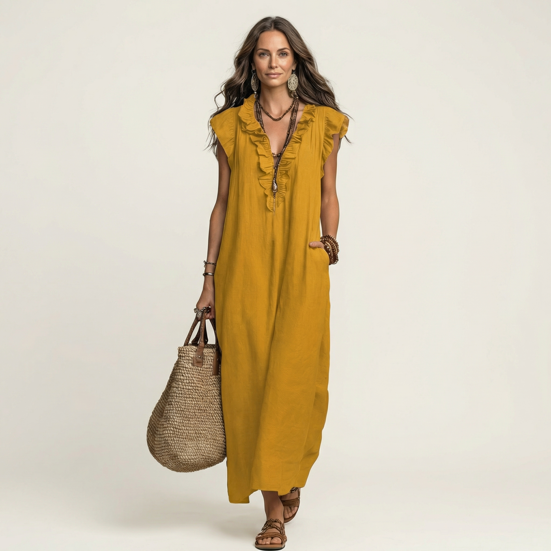 Josette™ | Ruffle V-Neck Maxi Dress