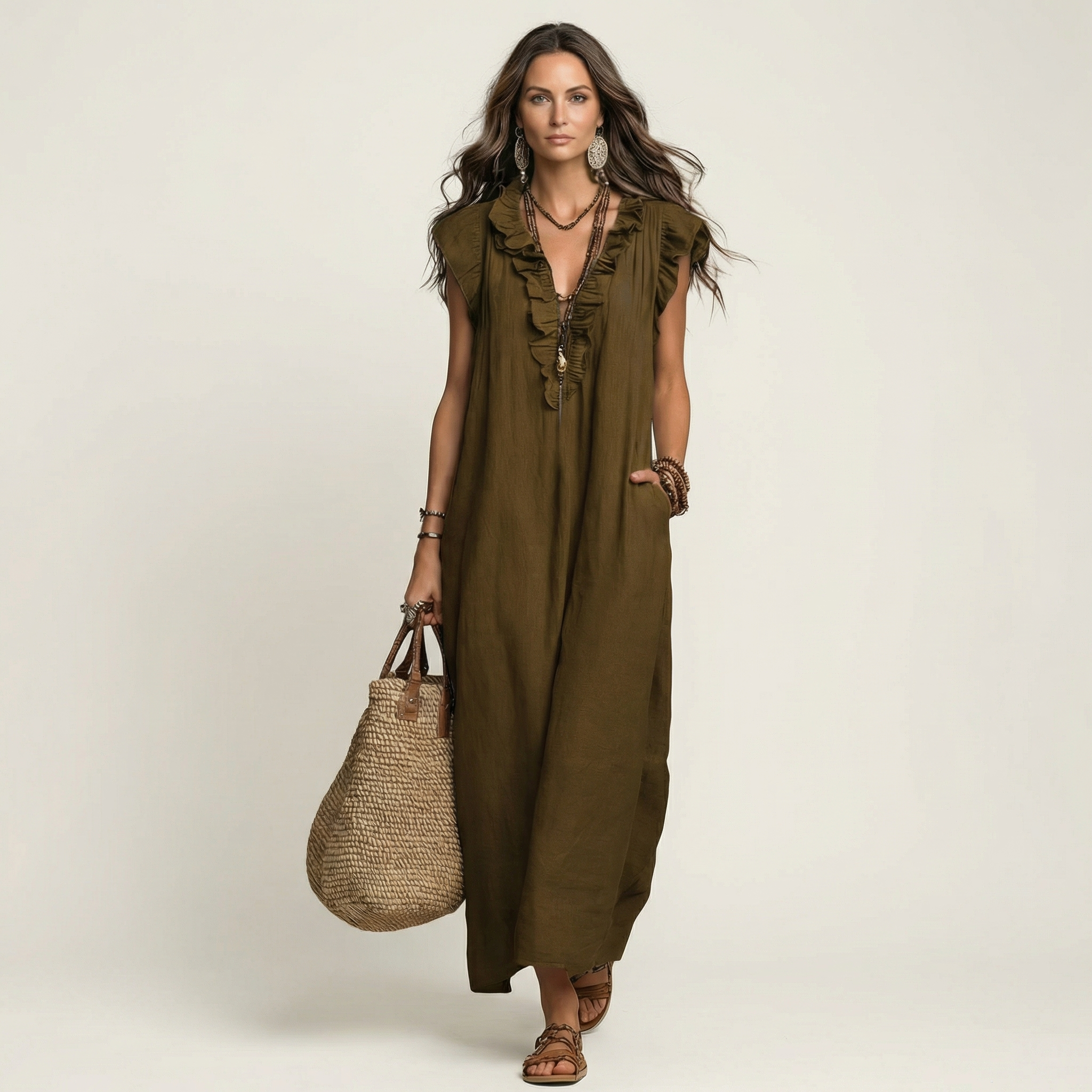 Josette™ | Ruffle V-Neck Maxi Dress