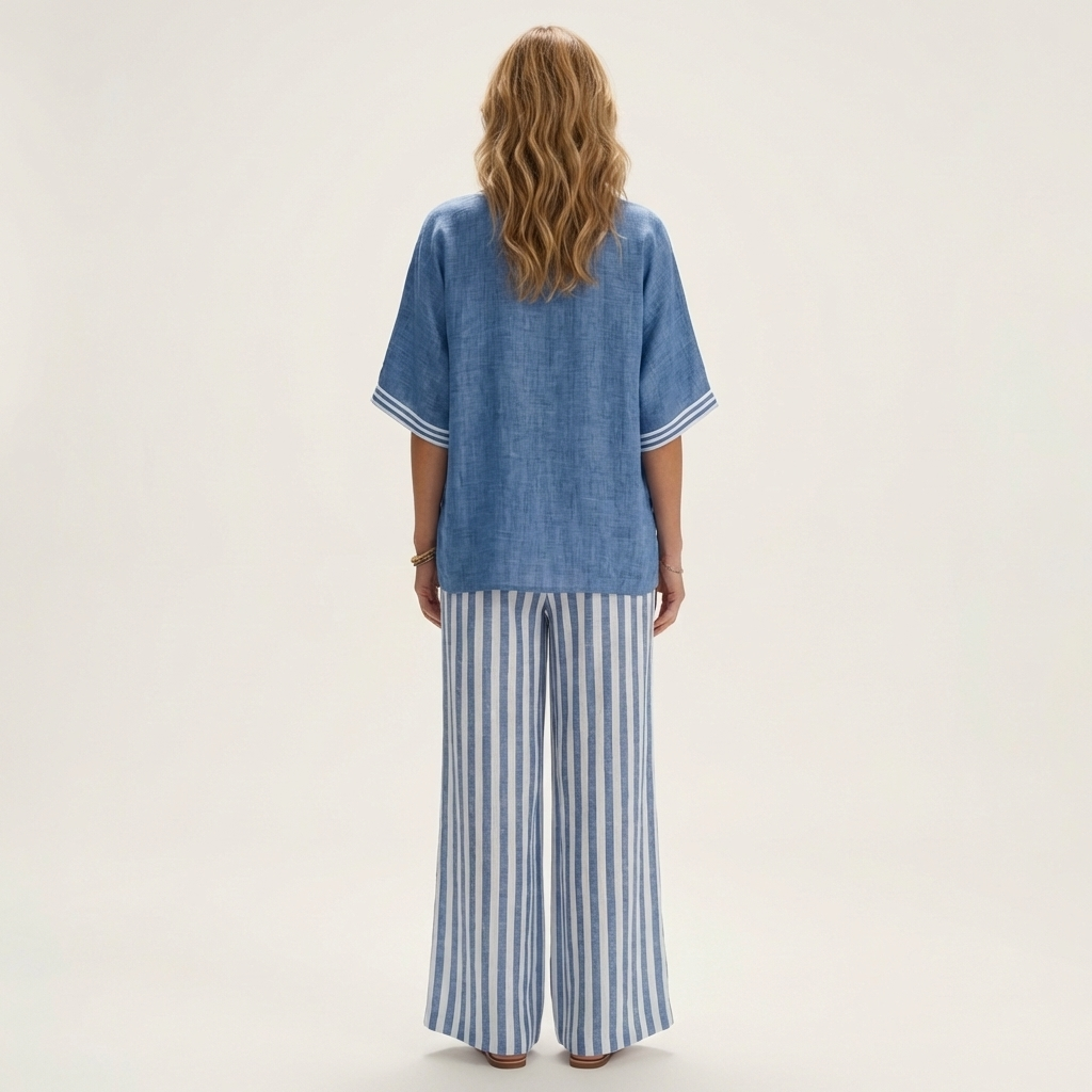 Juliana™ | V-Neck Varsity Top & Stripe Wide-Leg Set