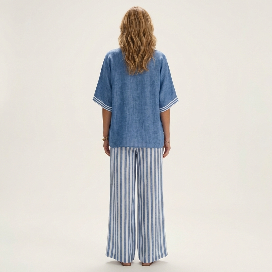 Juliana™ | V-Neck Varsity Top & Stripe Wide-Leg Set