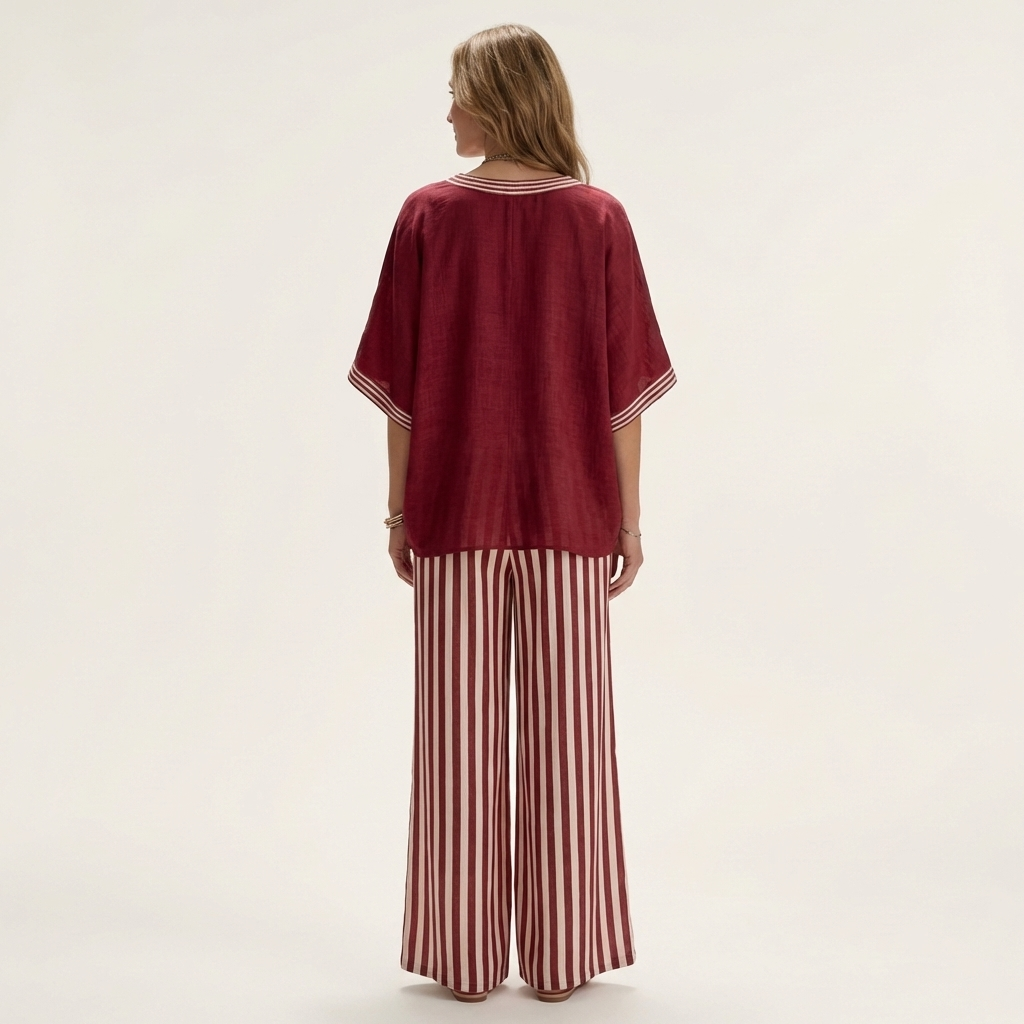 Juliana™ | V-Neck Varsity Top & Stripe Wide-Leg Set